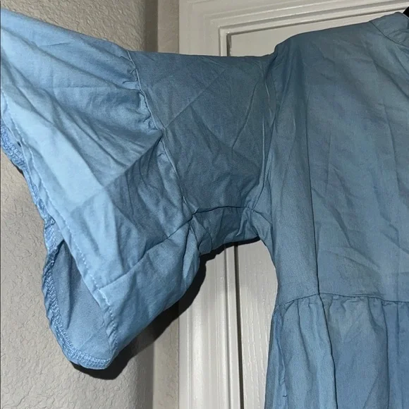 Light Blue Button-Up Tiered Dress - Picture 3 of 9